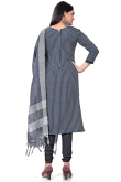 Navy Blue Weaved Thread Cotton Straight Cut Churidar Suit 