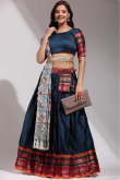 Navy Blue Weaved Zari Casual Wear Flared Style Silk Lehenga 