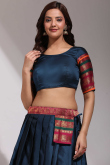 Navy Blue Weaved Zari Casual Wear Flared Style Silk Lehenga 