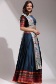 Navy Blue Weaved Zari Casual Wear Flared Style Silk Lehenga 