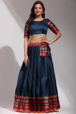 Navy Blue Weaved Zari Casual Wear Flared Style Silk Lehenga 