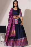 Navy Blue Weaved Zari Casual Wear Flared Style Silk Lehenga 