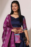Navy Blue Weaved Zari Casual Wear Flared Style Silk Lehenga 