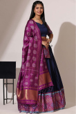 Navy Blue Weaved Zari Casual Wear Flared Style Silk Lehenga 