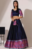 Navy Blue Weaved Zari Casual Wear Flared Style Silk Lehenga 