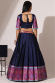 Navy Blue Weaved Zari Casual Wear Flared Style Silk Lehenga 