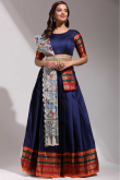 Navy Blue Weaved Zari Flared Style Casual Wear Silk Lehenga 
