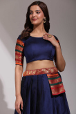 Navy Blue Weaved Zari Flared Style Casual Wear Silk Lehenga 
