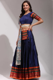 Navy Blue Weaved Zari Flared Style Casual Wear Silk Lehenga 
