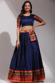 Navy Blue Weaved Zari Flared Style Casual Wear Silk Lehenga 