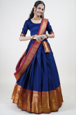 Navy Blue Weaved Zari Silk South Indian Style Lehenga