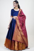 Navy Blue Weaved Zari Silk South Indian Style Lehenga