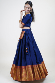 Navy Blue Weaved Zari Silk South Indian Style Lehenga