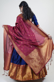 Navy Blue Weaved Zari Silk South Indian Style Lehenga