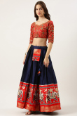 Navy Blue Woven Zari Silk Patola Style Pleated Lehenga 