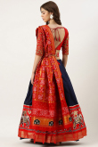 Navy Blue Woven Zari Silk Patola Style Pleated Lehenga 