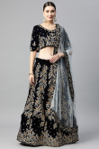 Navy Blue Zari Embroidered Velvet Panelled Style Lehenga
