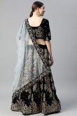 Navy Blue Zari Embroidered Velvet Panelled Style Lehenga