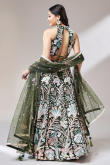 Net Army Green Embroidered Wedding Wear Lehenga