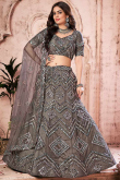 Net Ash Grey Designer Party Wear Lehenga With Silver Lace Work