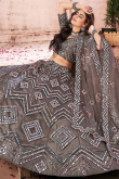 Net Ash Grey Designer Party Wear Lehenga With Silver Lace Work