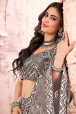 Net Ash Grey Designer Party Wear Lehenga With Silver Lace Work