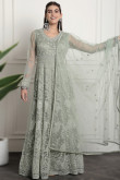 Net Ash Grey Dori Embroidered Anarkali Suit