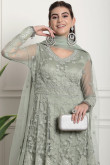 Net Ash Grey Dori Embroidered Anarkali Suit
