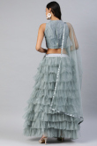 Net Ash Grey Resham Embroidered Layered Style Lehenga 