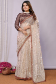 Net Beige Embroidered Light Weight Saree 