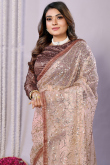 Net Beige Embroidered Light Weight Saree 