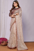 Net Beige Embroidered Light Weight Saree 