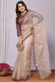 Net Beige Embroidered Light Weight Saree 