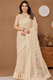 Net Beige Lace Embroidered Light Weight Saree