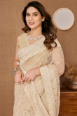 Net Beige Lace Embroidered Light Weight Saree