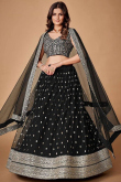 Net Black Dori Embroidered Flared Lehenga