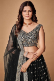 Net Black Dori Embroidered Flared Lehenga
