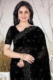 Net Black Pearl Embroidered Saree For Sangeet 