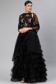 Net Black Resham Embroidered Layered Style Lehenga 