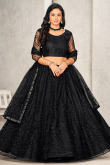 Net Black Resham Embroidered Panelled Style Lehenga 