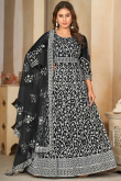 Net Black Resham Thread Embroidered Anarkali Suit 