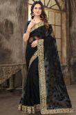 Net Black Saree With Zari Work For Festival