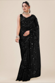 Net Black Sequins Embroidered Fancy Saree