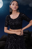 Net Black Sequins Embroidered Panelled Lehenga 
