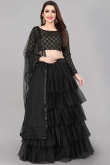 Net Black Zari Embroidered Layered Style Lehenga