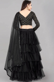 Net Black Zari Embroidered Layered Style Lehenga