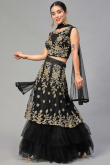 Net Black Zari Embroidered Layered Style Lehenga 