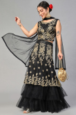 Net Black Zari Embroidered Layered Style Lehenga 