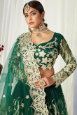 Net Bottle Green Lehenga With Cut Work