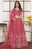 Net Brick Red Sequins Embroidered Panelled Style Lehenga